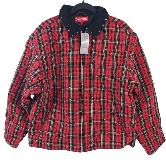 NWT Supreme x B.B. Simon Quilted Red Plaid Work Jacket w/ Studded Collar Sz L